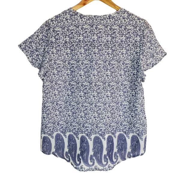 Como Vintage Blue V Neck Floral Flutter Sleeve Top Medium - Picture 2 of 9